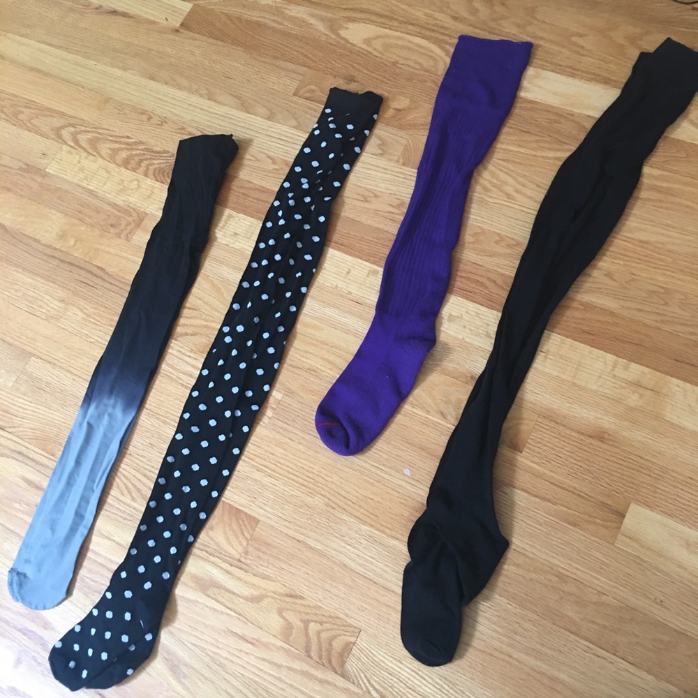 4 tights sock knit polka dot dye black bundle